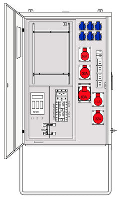 TECGET Baustrom Anschlussverteiler 44kVA 1x Zpl., 6x Steckd., CEE 2x16/2x32/1x63A